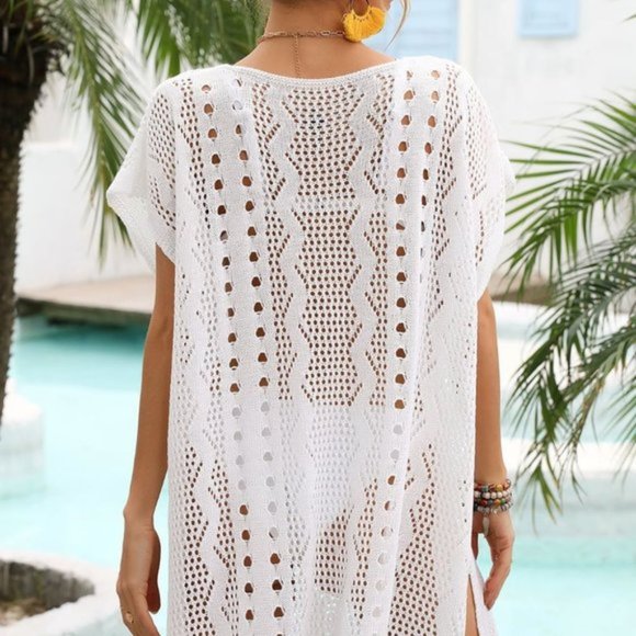 Openwork Plunge Dolman Sleeve Cover-Up Dress - Picture 2 of 6